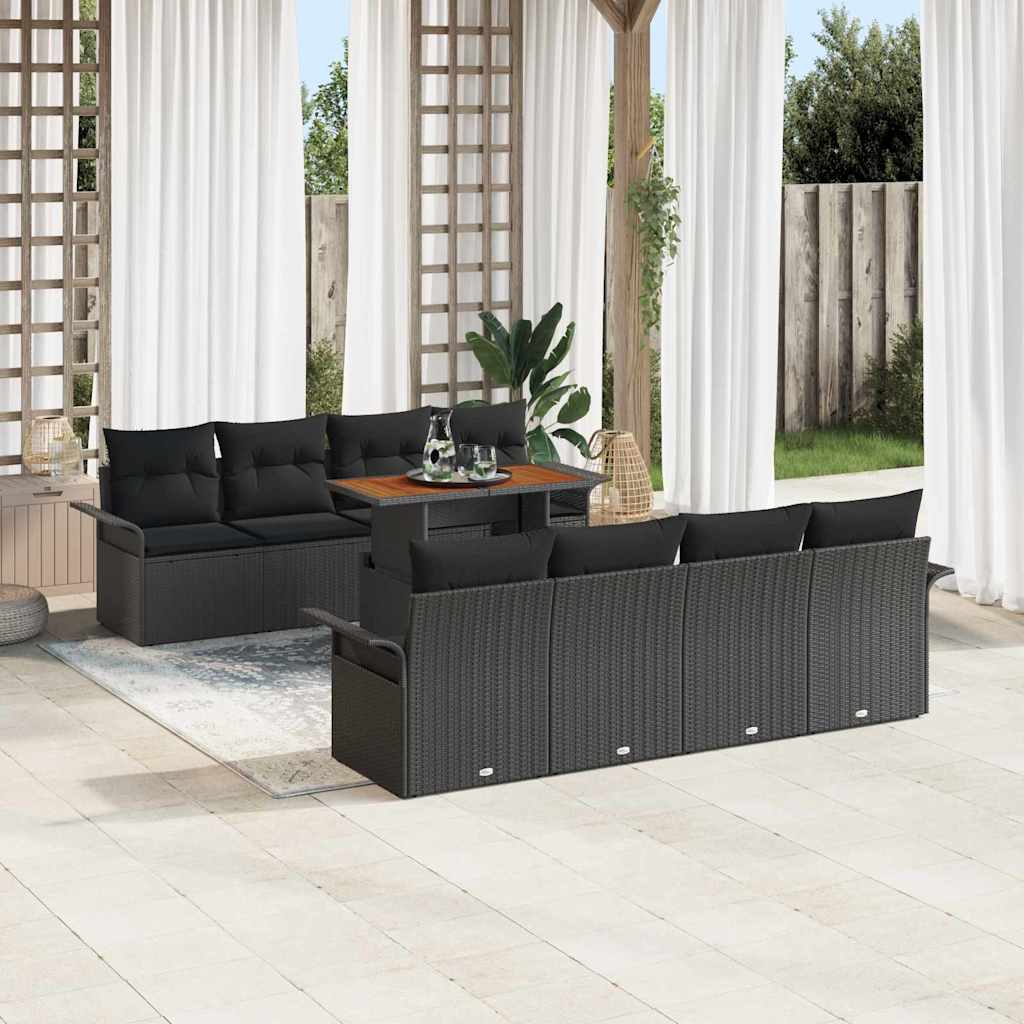 Tuinbankenset met kussen 7 pcs Zwart poly rattan
