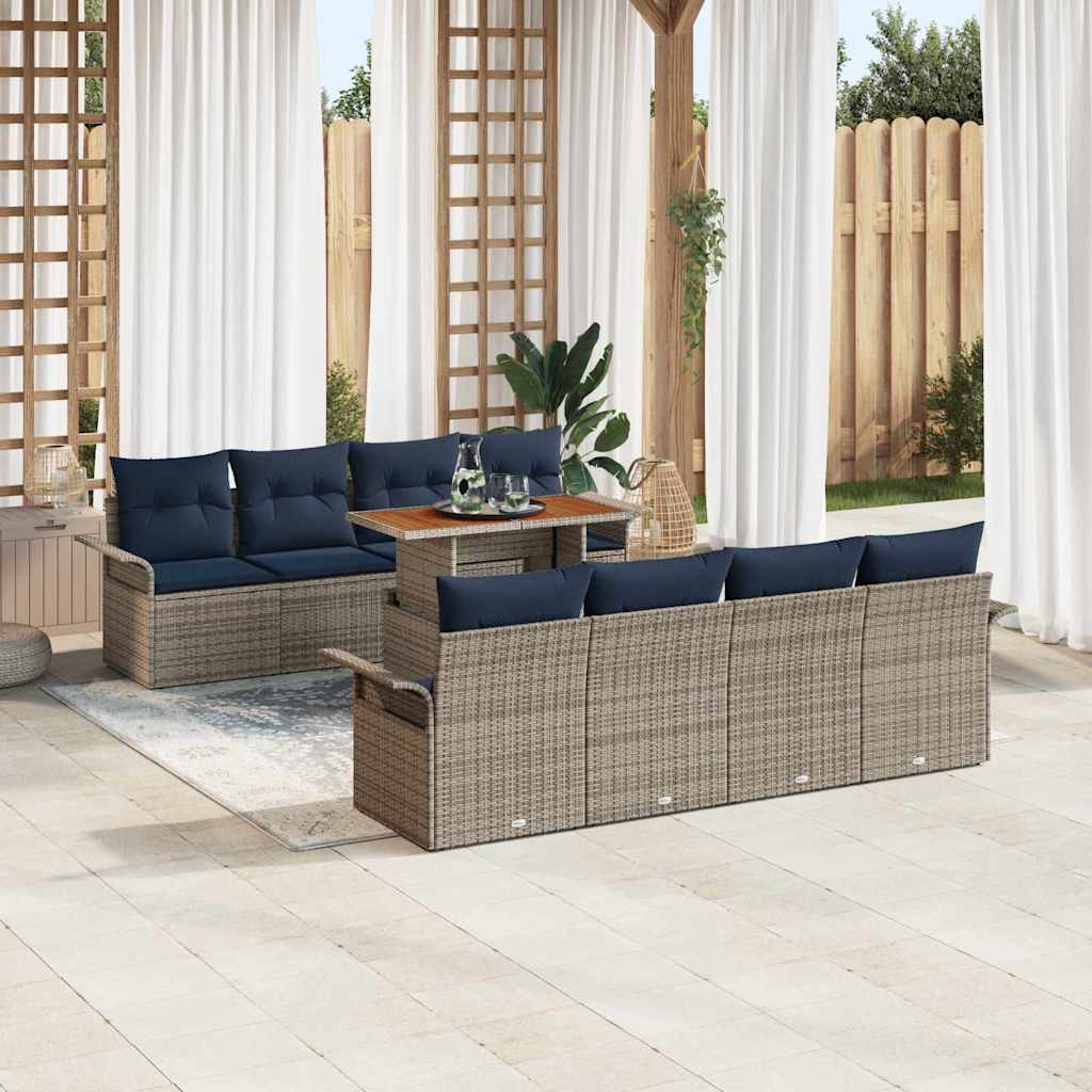 Tuin Sofa Set met kussen 7 pcs grijs en marineblauw