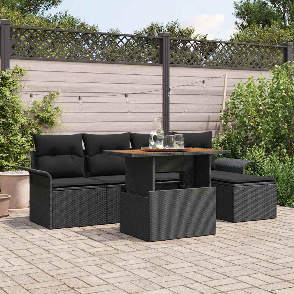 Tuin Sofa Set met kussen 6 pcs Zwart
