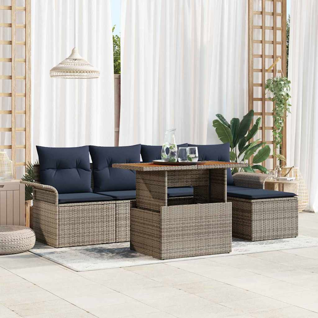 Tuin Sofa Set met kussen met opslag 6 pcs grijs en marineblauw