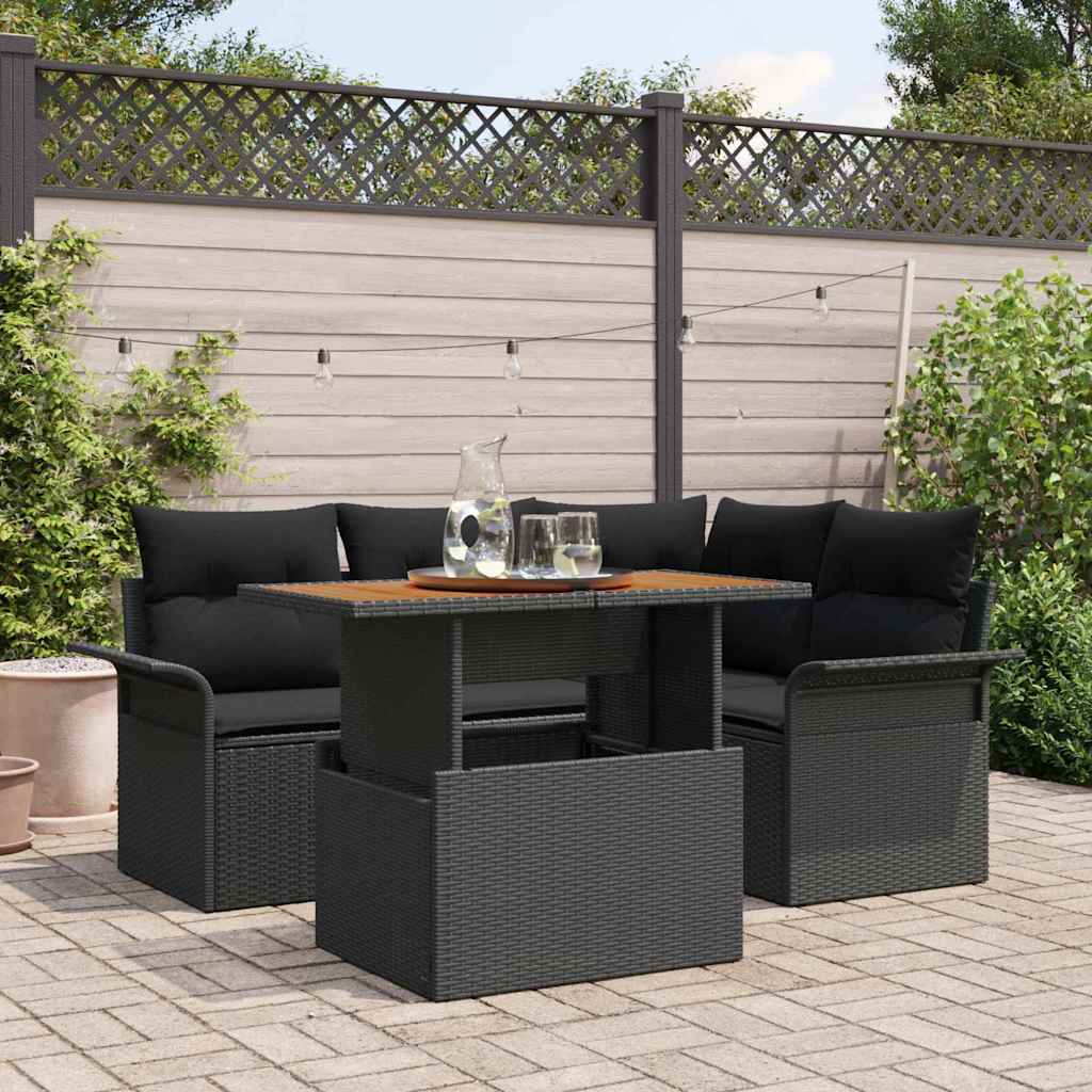 Tuin Sofa Set met kussen 5 pcs Zwart