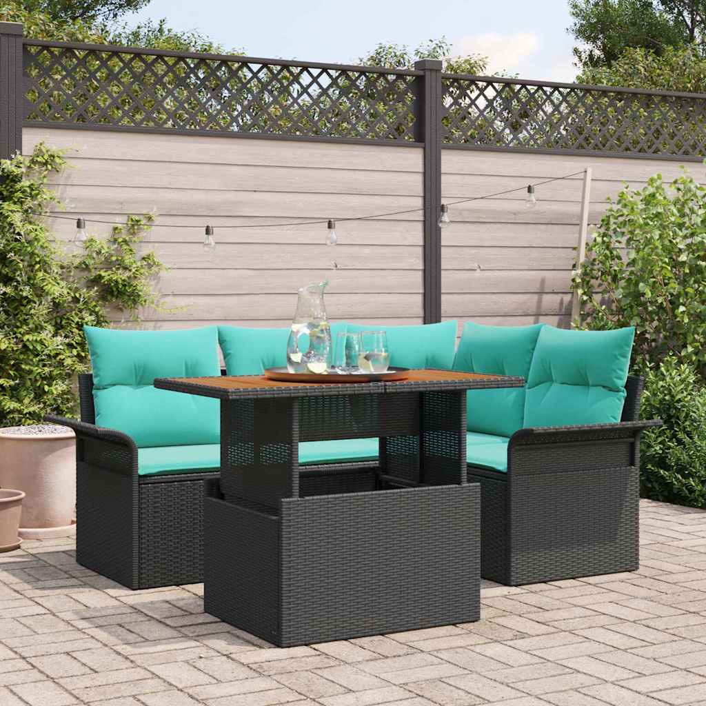 Tuin Sofa Set met kussen met opslag 5 pcs Zwart en blauw