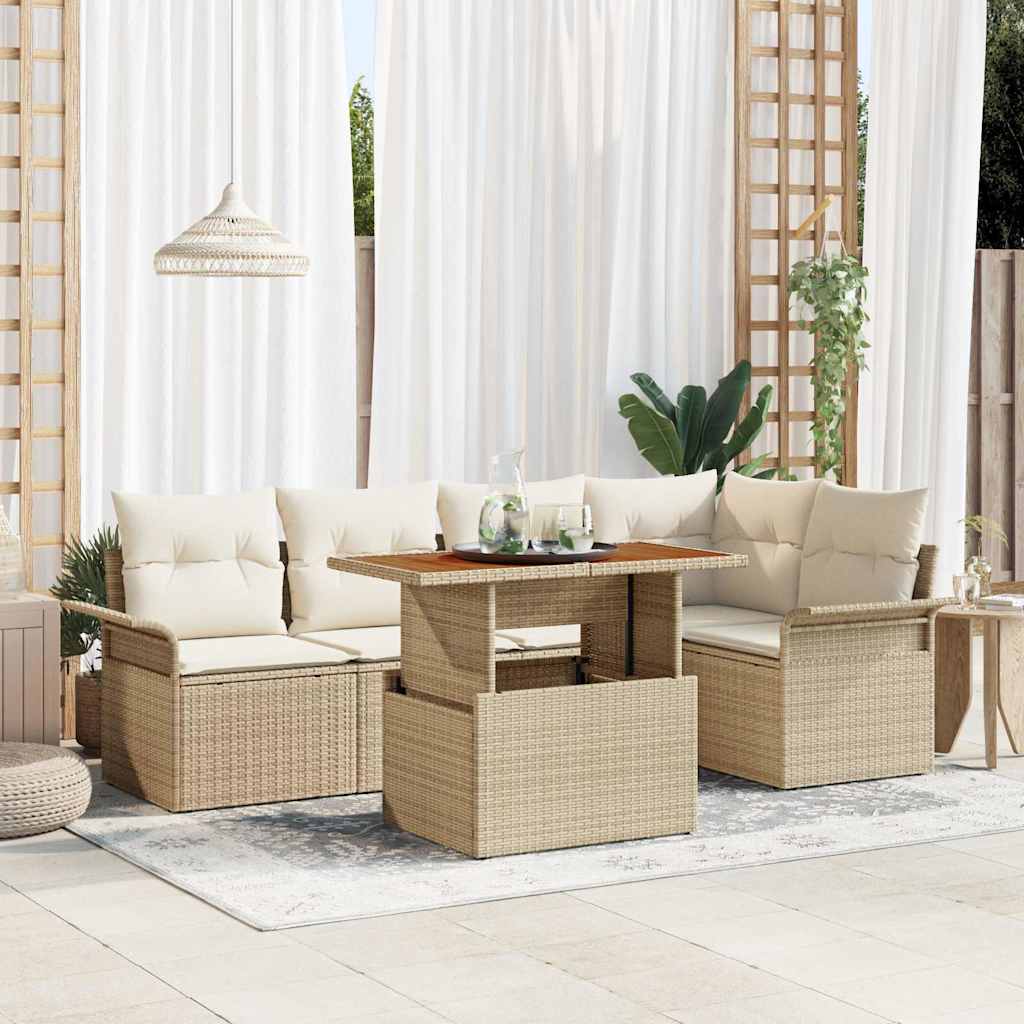 Tuin Sofa Set met kussen 6 pcs beige en crèmekleurig