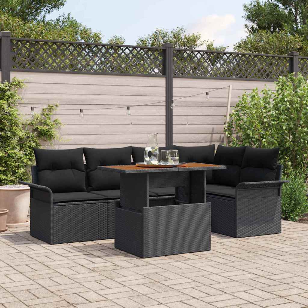 Tuin Sofa Set met kussen 6 pcs Zwart