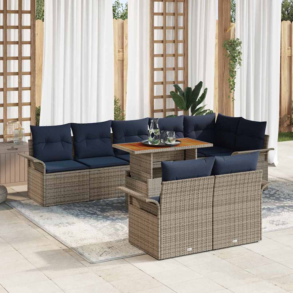 Tuin Sofa Set met kussen 9 pcs grijs en marineblauw