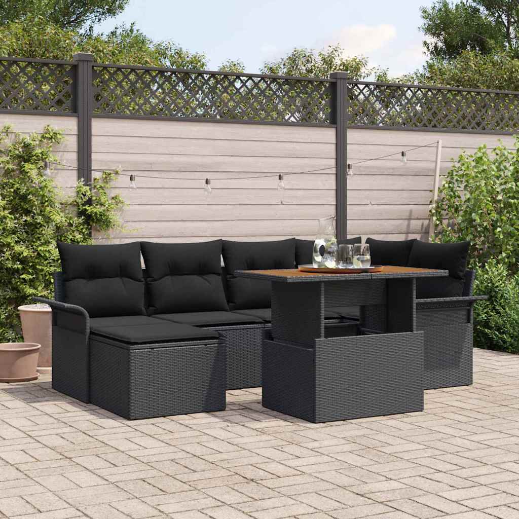 Tuinbankenset met kussen 7 pcs Zwart poly rattan