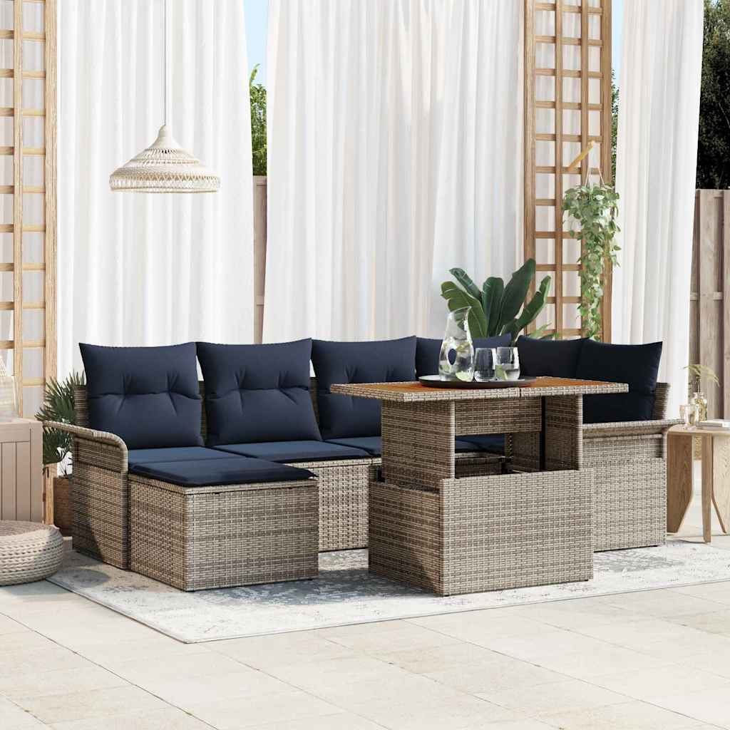 Tuin Sofa Set met kussen 7 pcs grijs en marineblauw