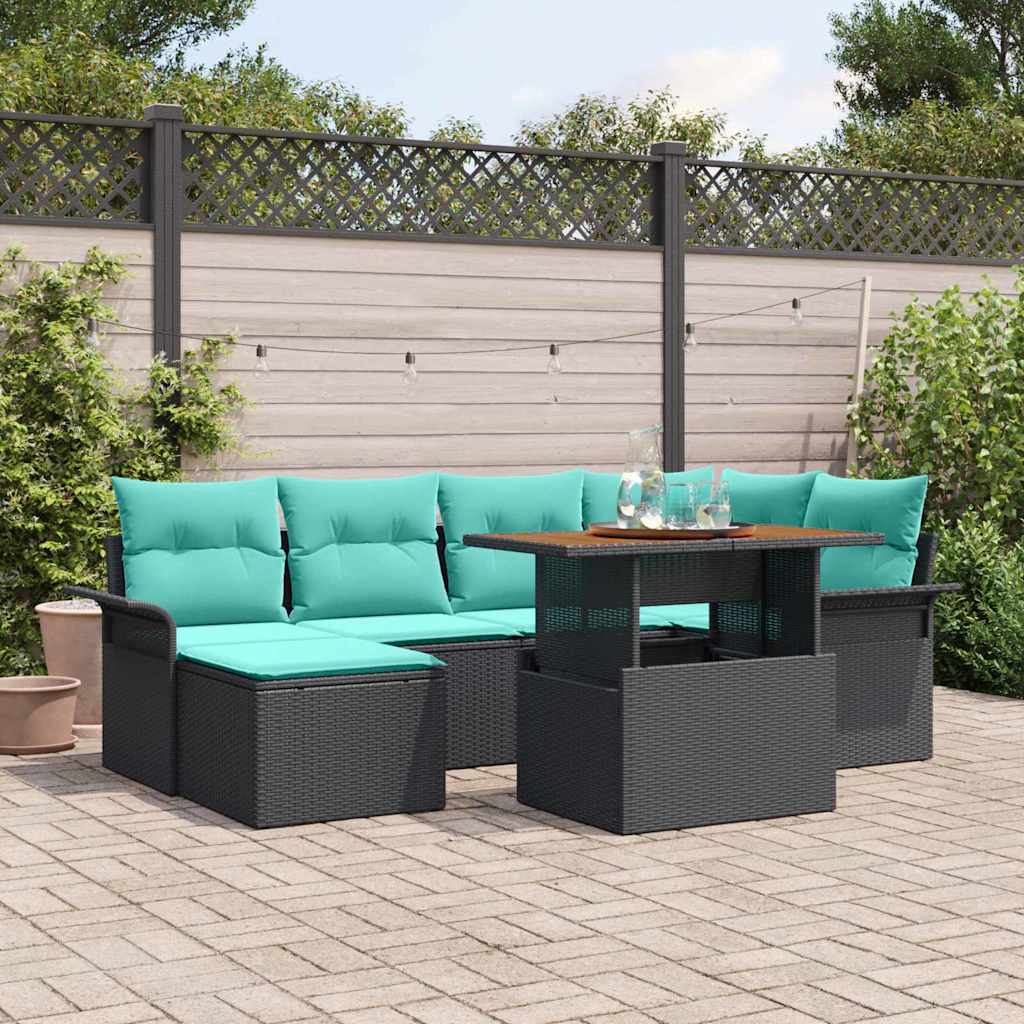 Tuin Sofa Set met kussen 7 pcs Zwart en blauw