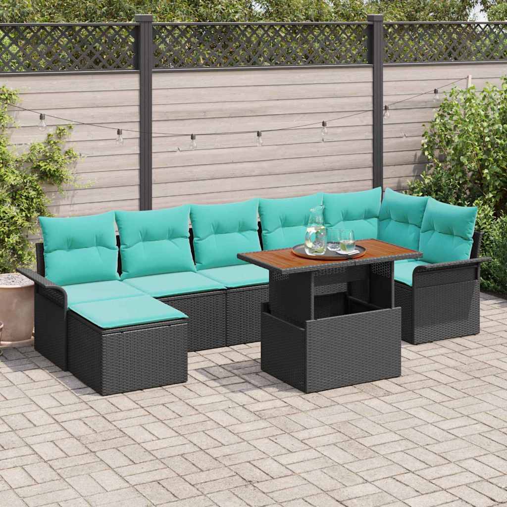 Tuinbankenset met kussen 8 pcs Zwart en Blauw poly rattan