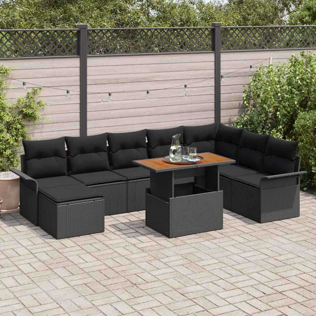 Tuin Sofa Set 9 pcs Zwart Poly rattan en gepoedercoat staal