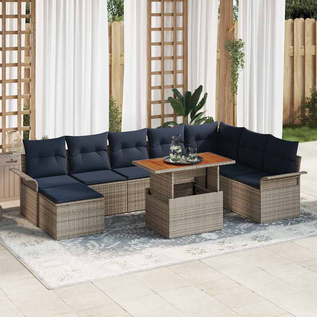 Tuin Sofa Set met kussen met opslag 9 pcs grijs en marineblauw