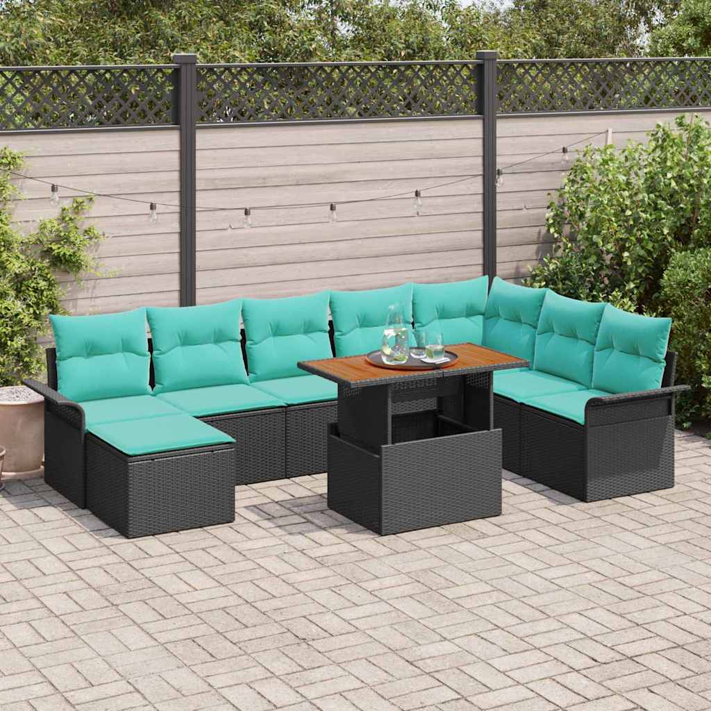 Tuin Sofa Set met kussen met opslag 9 pcs Zwart en blauw
