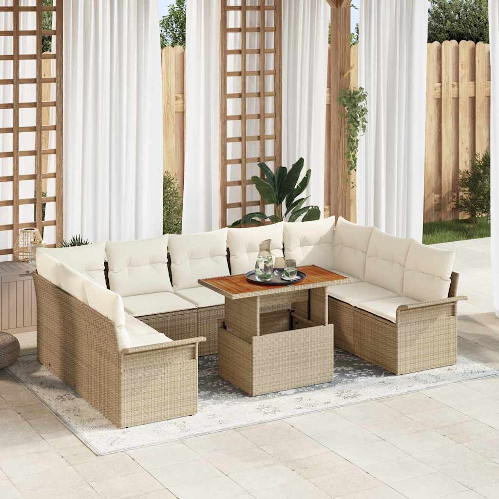 Tuin Sofa Set met kussen 10 pcs beige en crèmekleurig