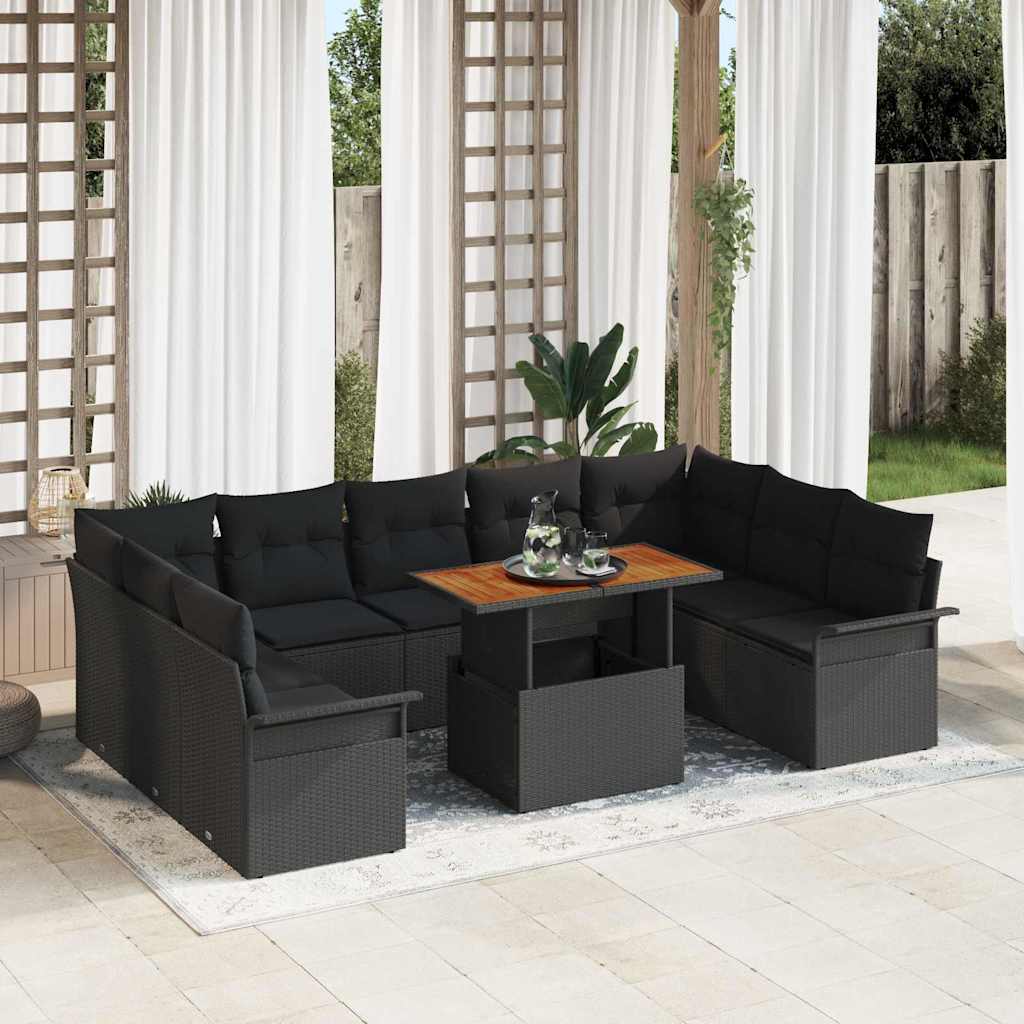 Tuin Sofa Set 10 pcs Zwart Poly rattan en gepoedercoat staal
