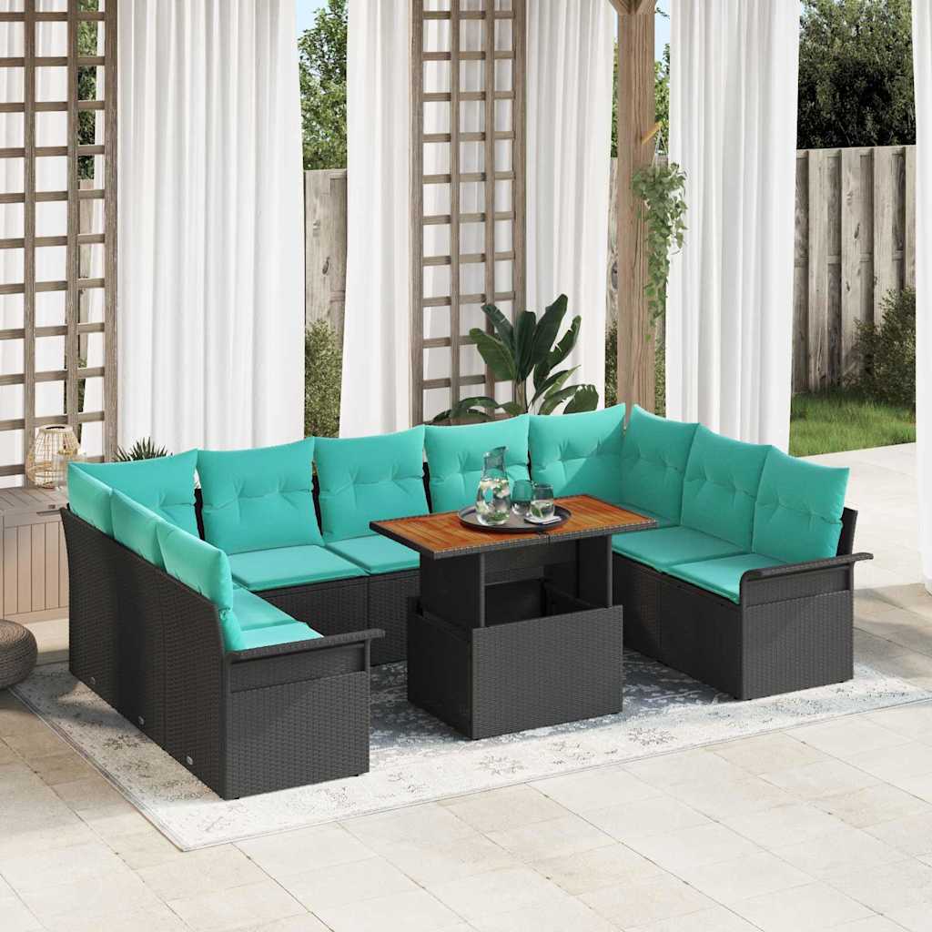 Tuin Sofa Set met kussen 10 pcs Zwart en blauw