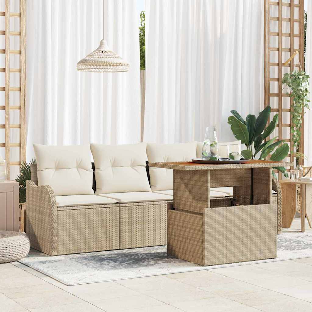 Tuinbankenset met kussen 5 pcs Beige en Crème poly rattan