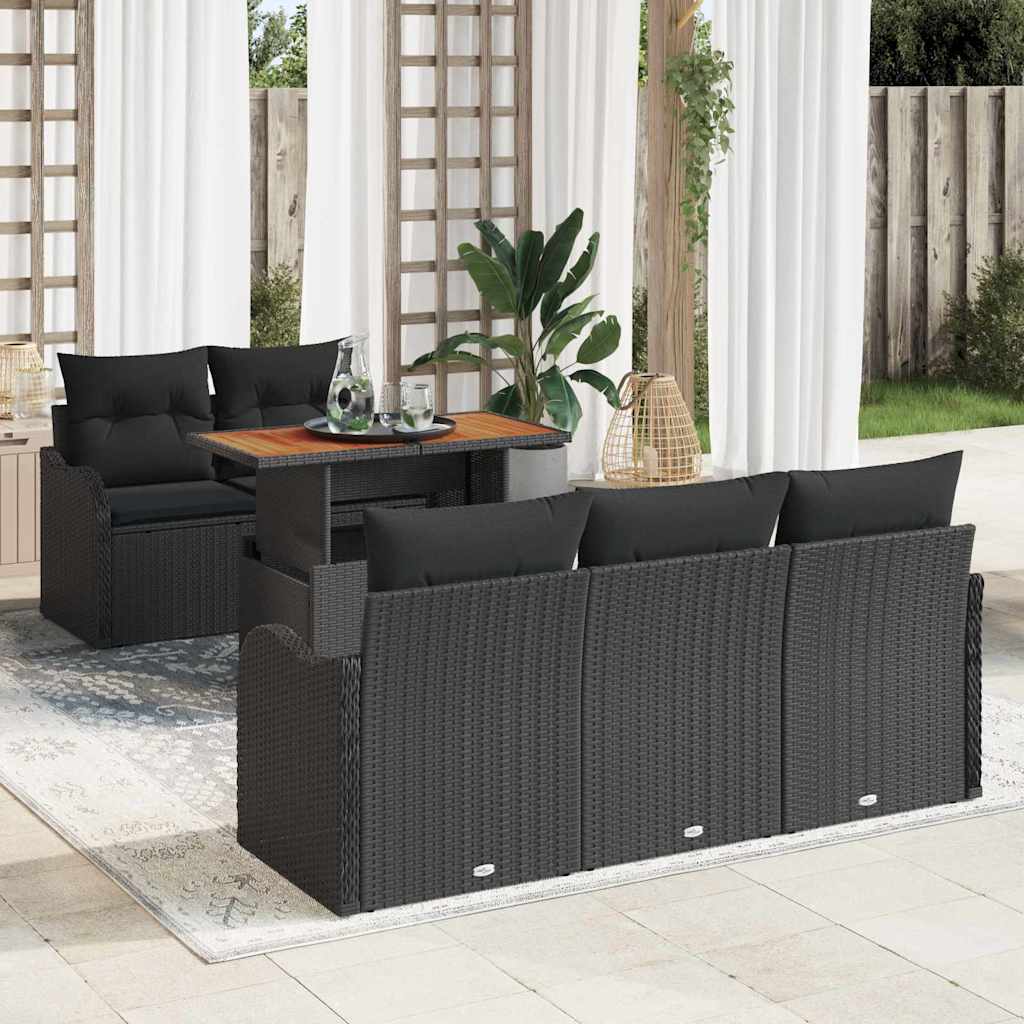 Tuinbankenset met kussen 6 pcs Zwart poly rattan