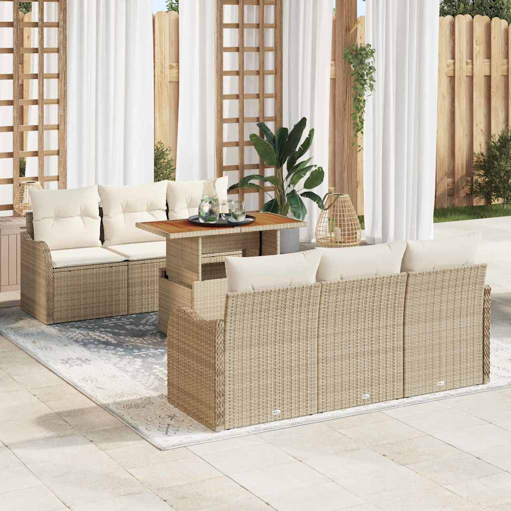 Tuinbankenset met kussen 7 pcs Beige en Crème poly rattan