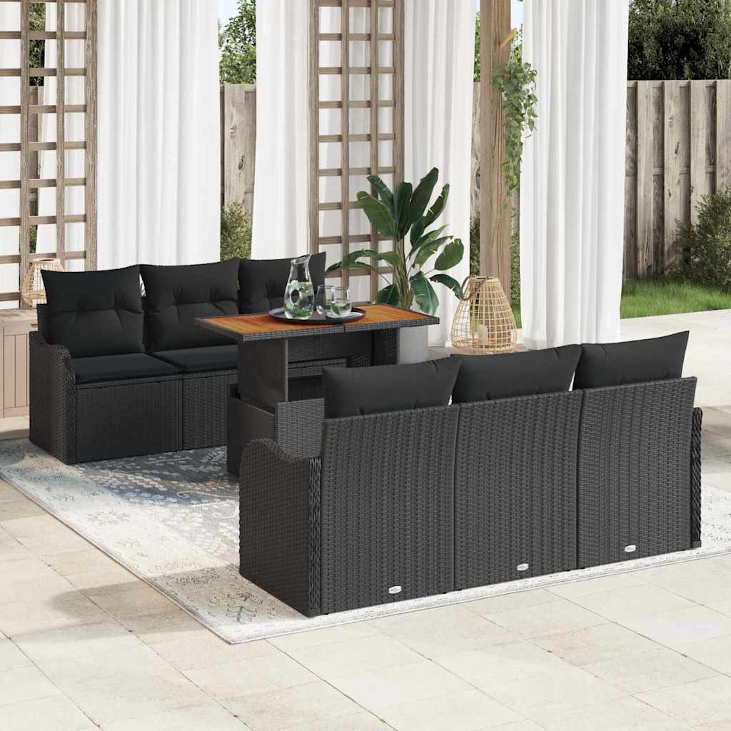 Tuinbankenset met kussen 7 pcs Zwart poly rattan