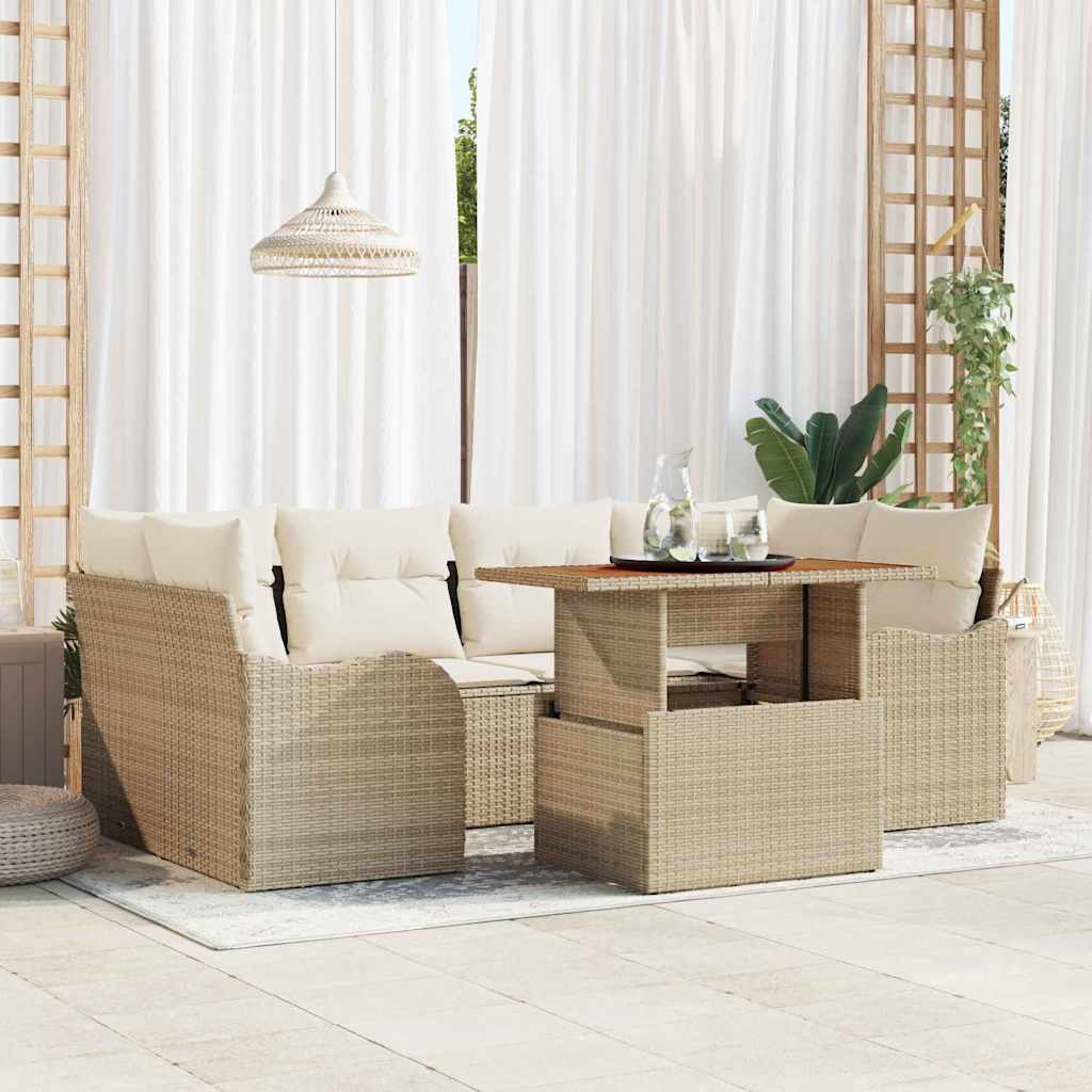 Tuin Sofa Set met kussen 7 pcs beige en crèmekleurig