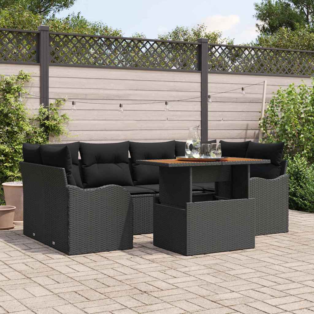 Tuin Sofa Set met kussen 7 pcs Zwart