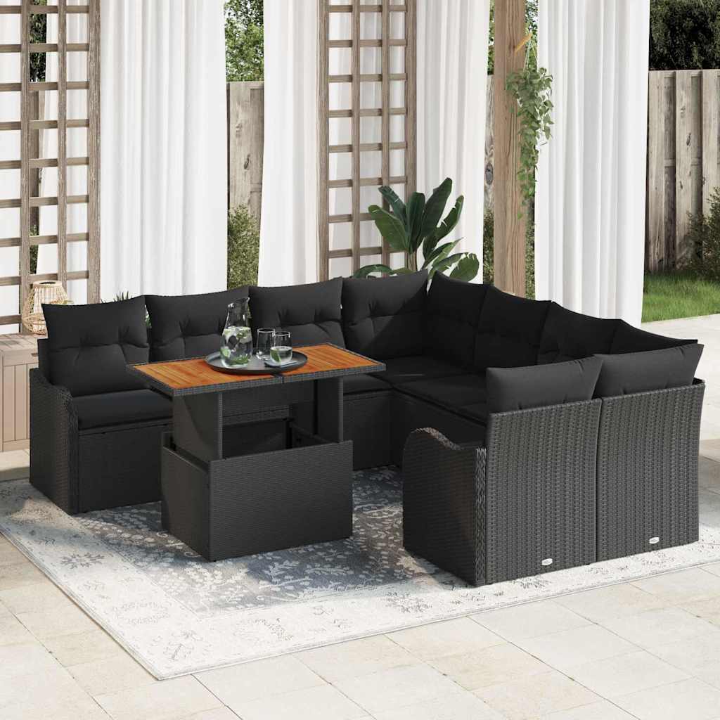 Tuin Sofa Set met kussen 7 pcs Zwart