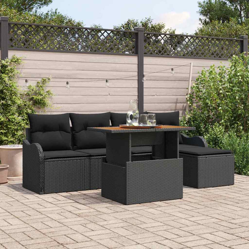 Tuinbankenset met kussen 6 pcs Zwart poly rattan