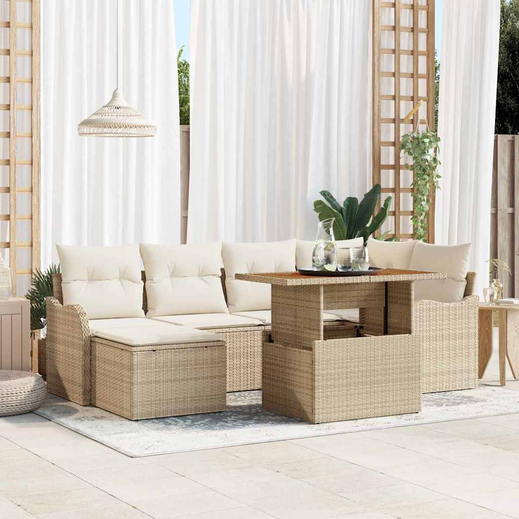 Tuin Sofa Set met kussen 7 pcs beige en crèmekleurig