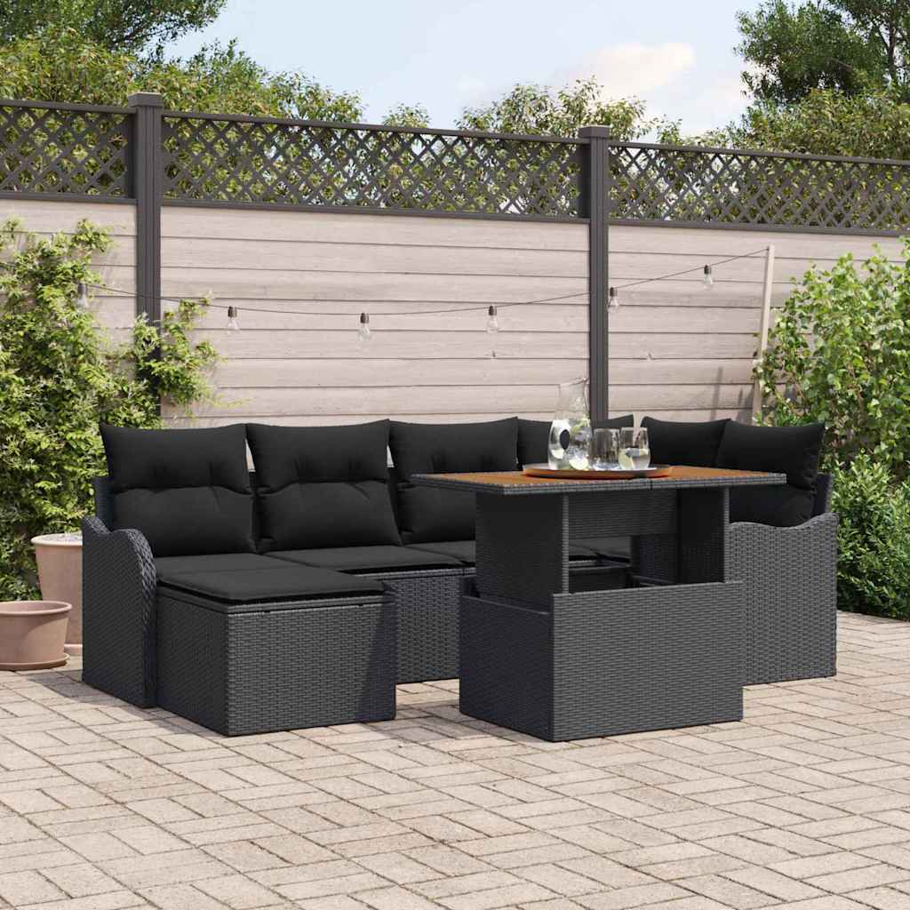 Tuin Sofa Set 7 pcs Zwart Poly rattan en gepoedercoat staal