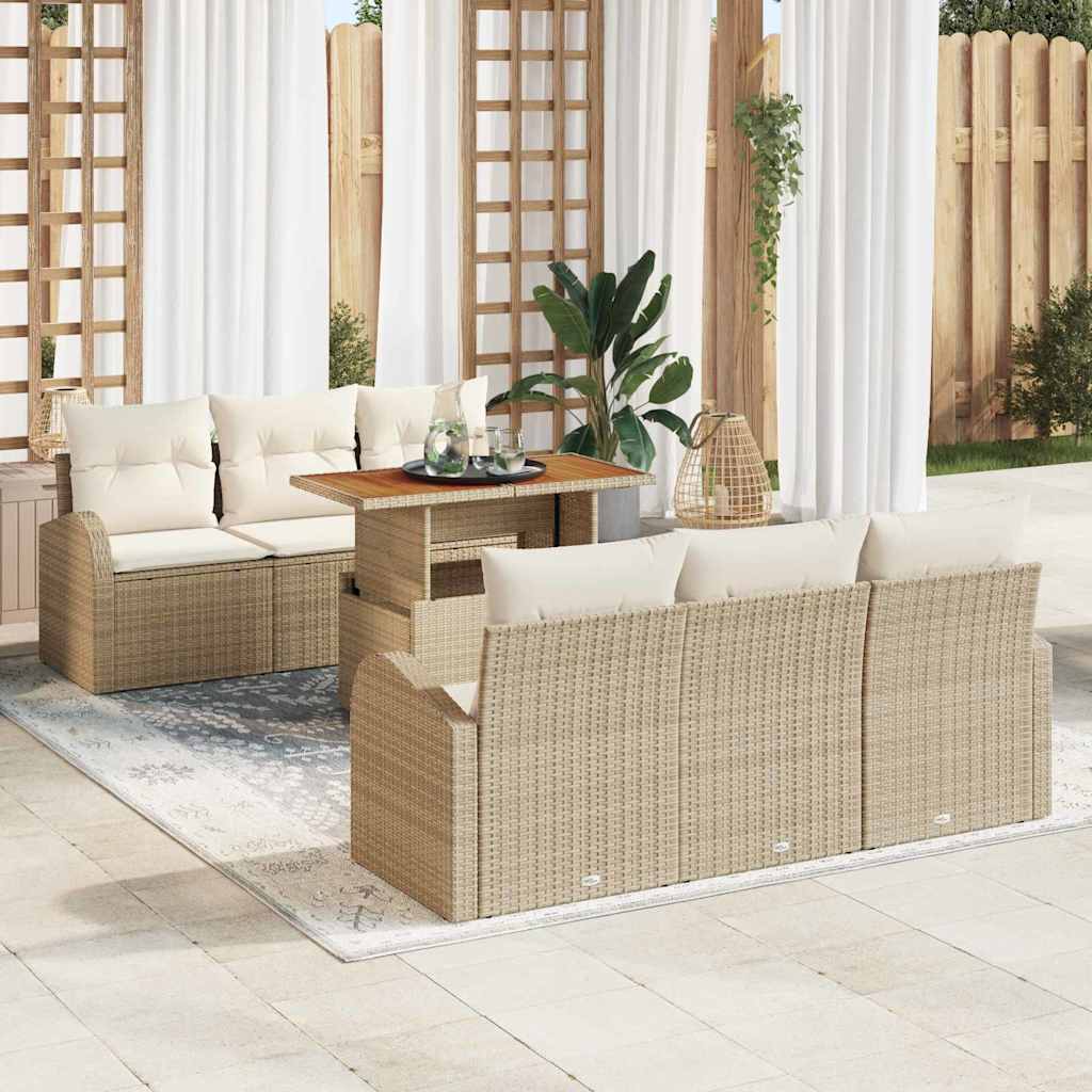 Tuin Sofa Set met kussen 7 pcs beige en crèmekleurig