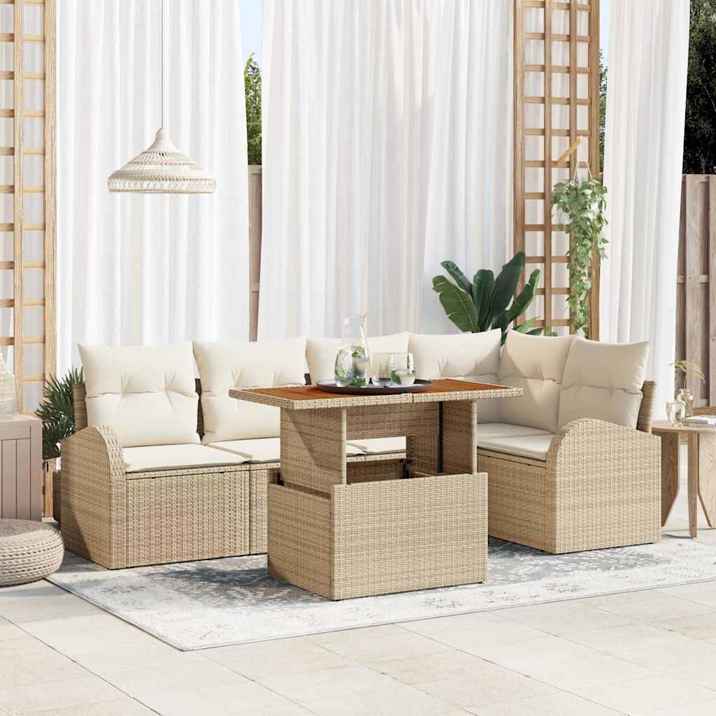 Tuin Sofa Set met kussen 6 pcs beige en crèmekleurig