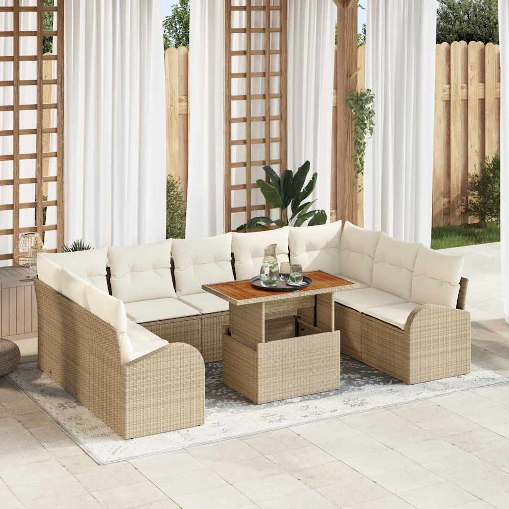 Tuin Sofa Set met kussen 10 pcs beige en crèmekleurig