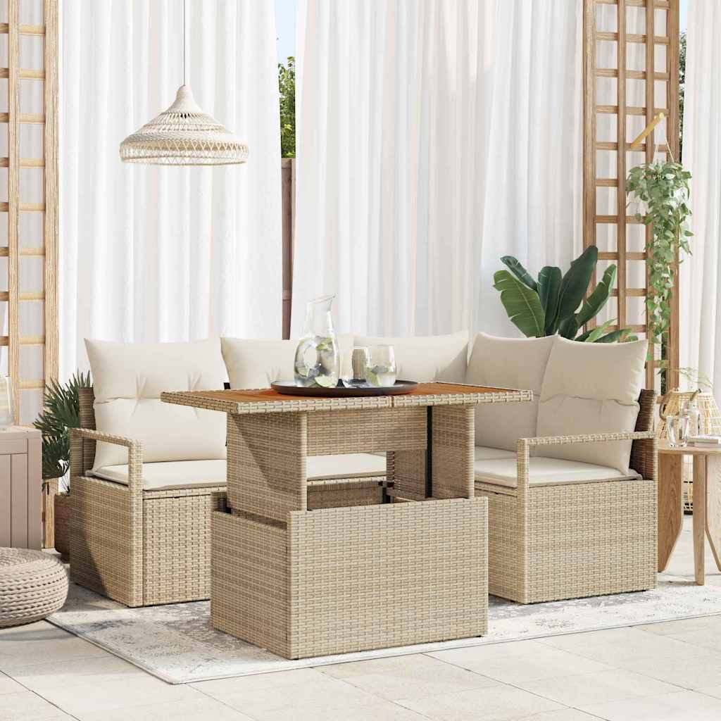 Tuinbankenset 5 st 4-Aantal zitplaatsen Beige en Crème