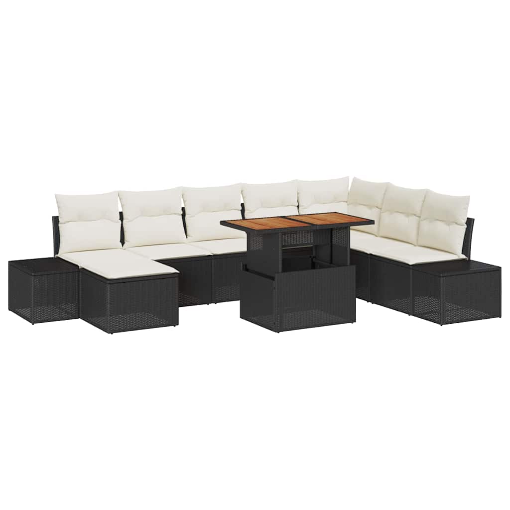 Tuinbankenset 9 st Zwart poly rattan – afbeelding 2