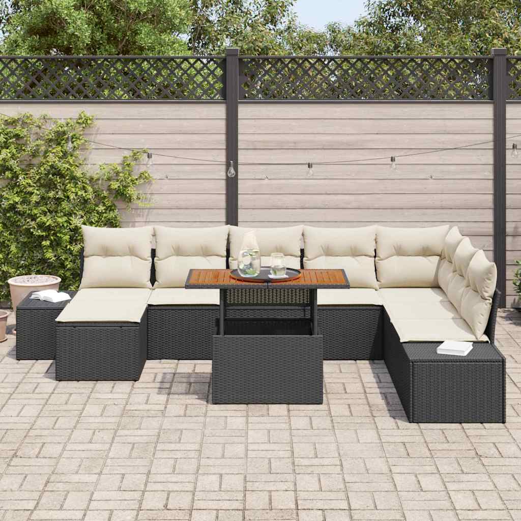 Tuinbankenset 9 st Zwart poly rattan – afbeelding 3