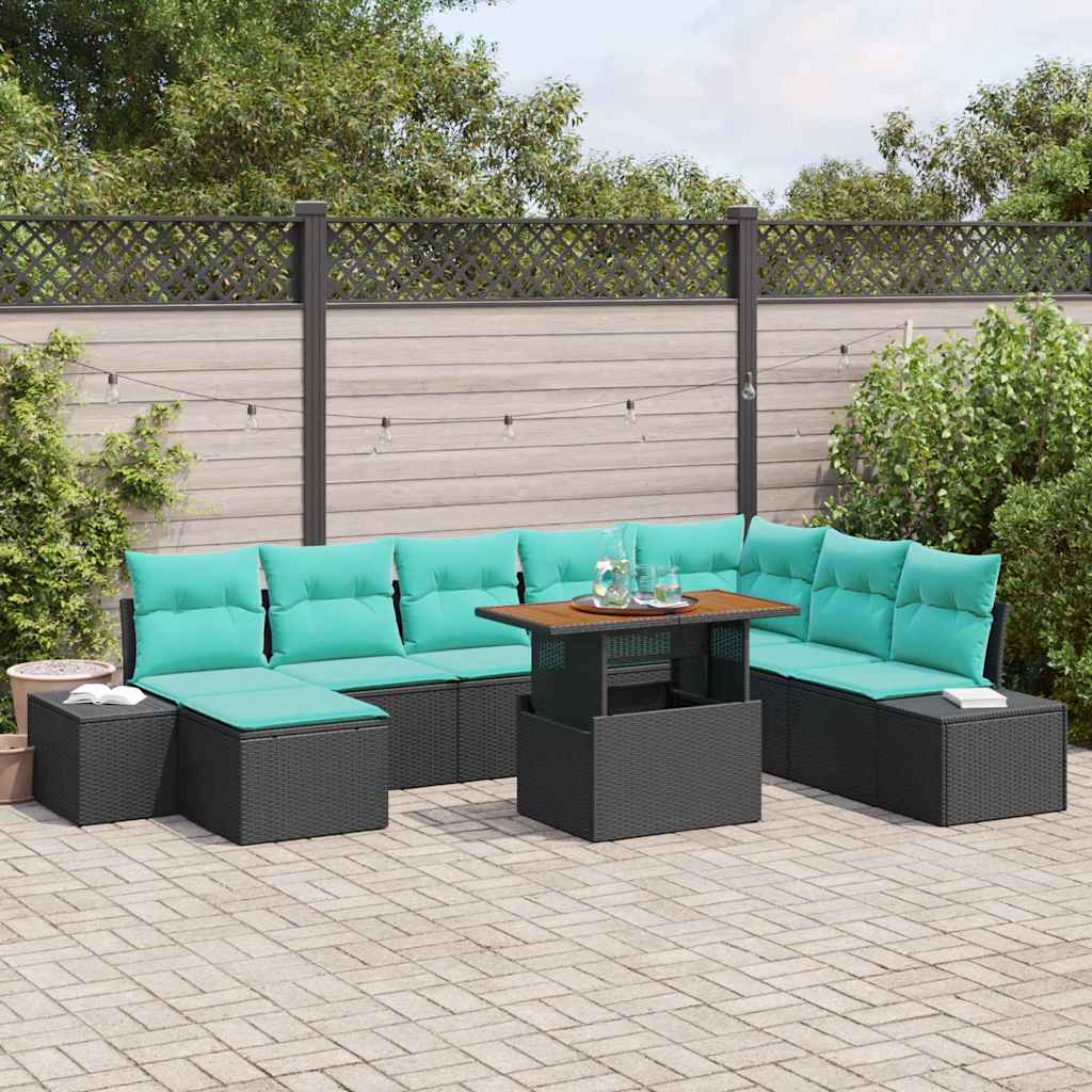 Tuin Sofa Set met kussen 9 pcs Zwart en Blauwgroen