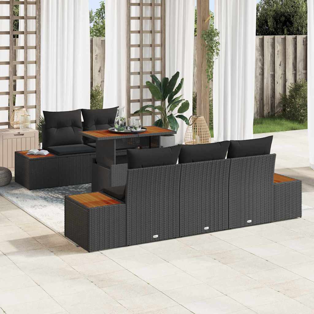 Tuin Eetset met kussen 6 pcs Zwart en Bruin