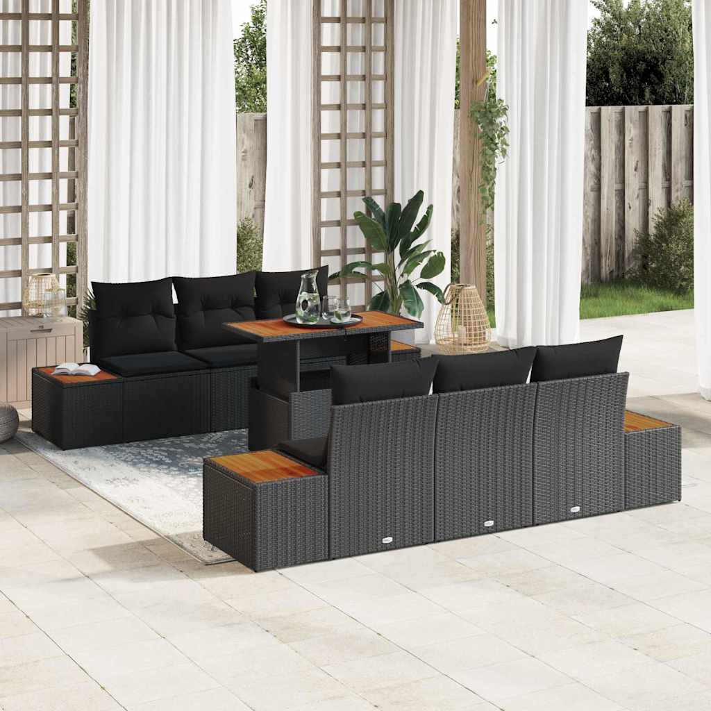 Tuin Eetset met kussen 7 pcs Zwart en Bruin