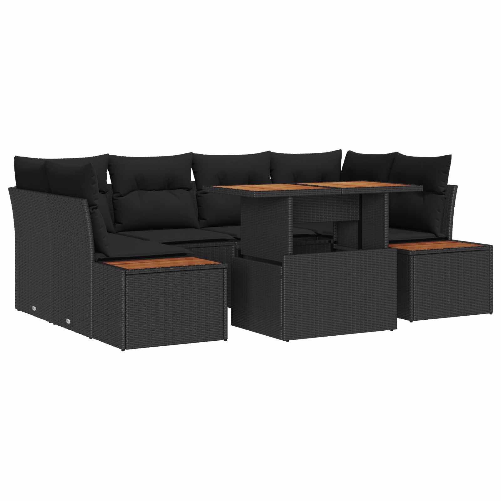 Tuin Eetset met kussen 9 pcs Zwart en Bruin
