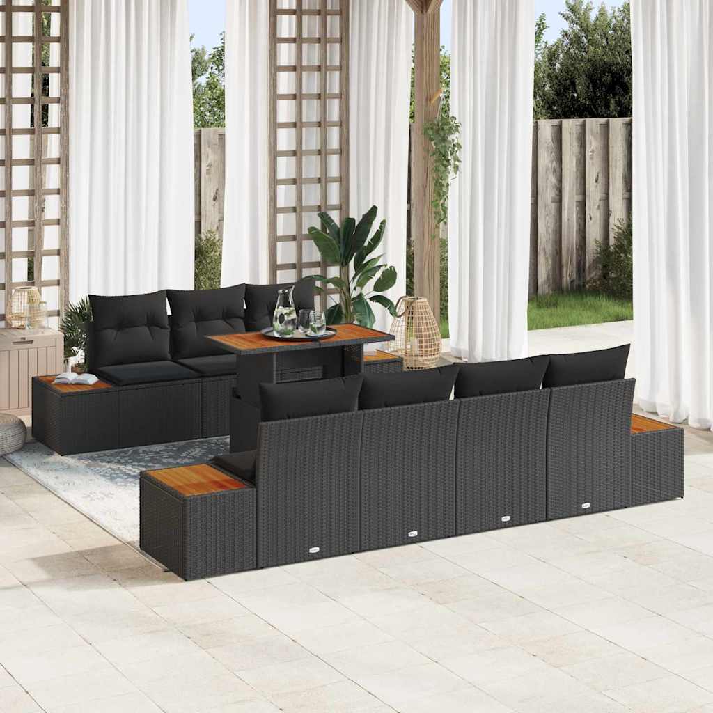 Tuin Sofa Set met kussen 8 pcs Zwart Poly riet – afbeelding 1
