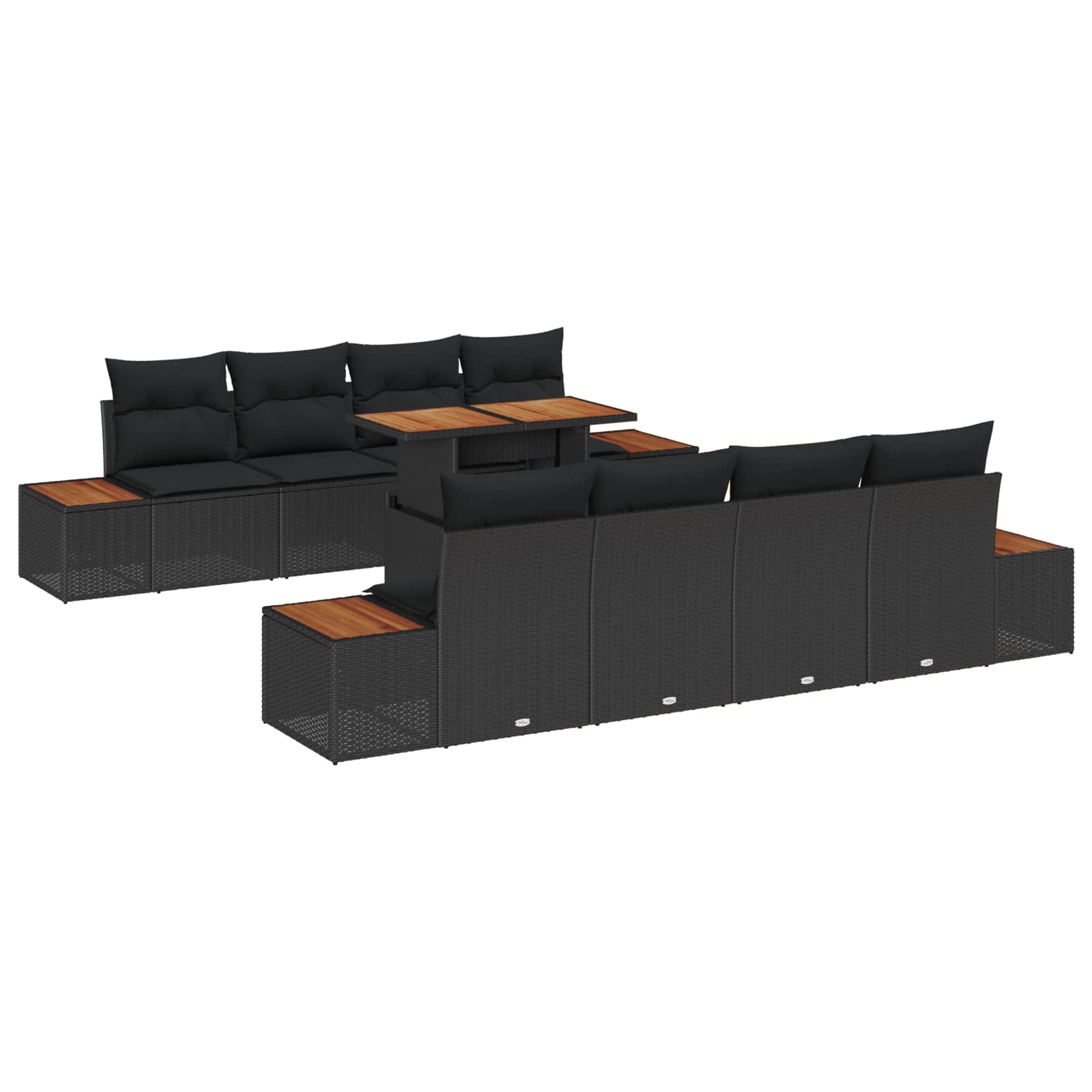 Tuin Eetset met kussen 9 pcs Zwart en Bruin