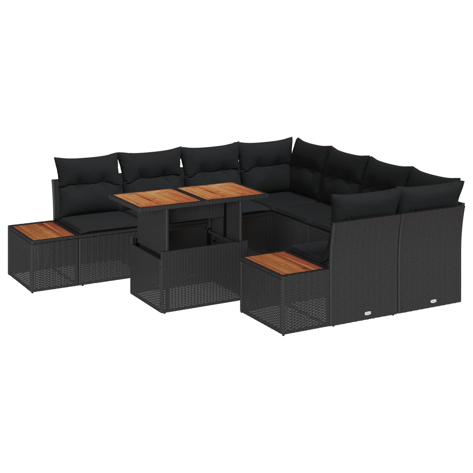 Tuin Eetset met kussen 9 pcs Zwart en Bruin
