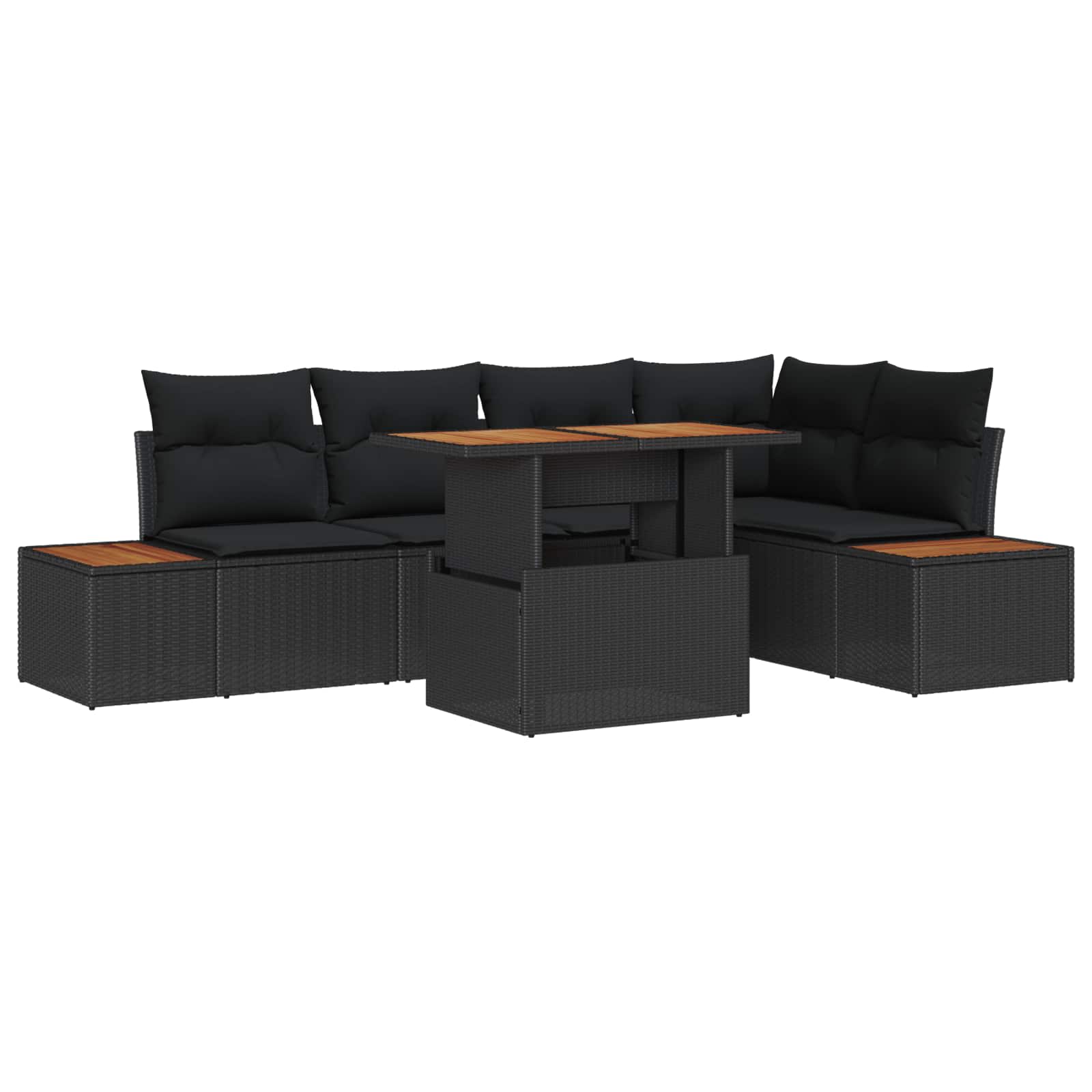 Tuin Eetset met kussen 6 pcs Zwart en Bruin