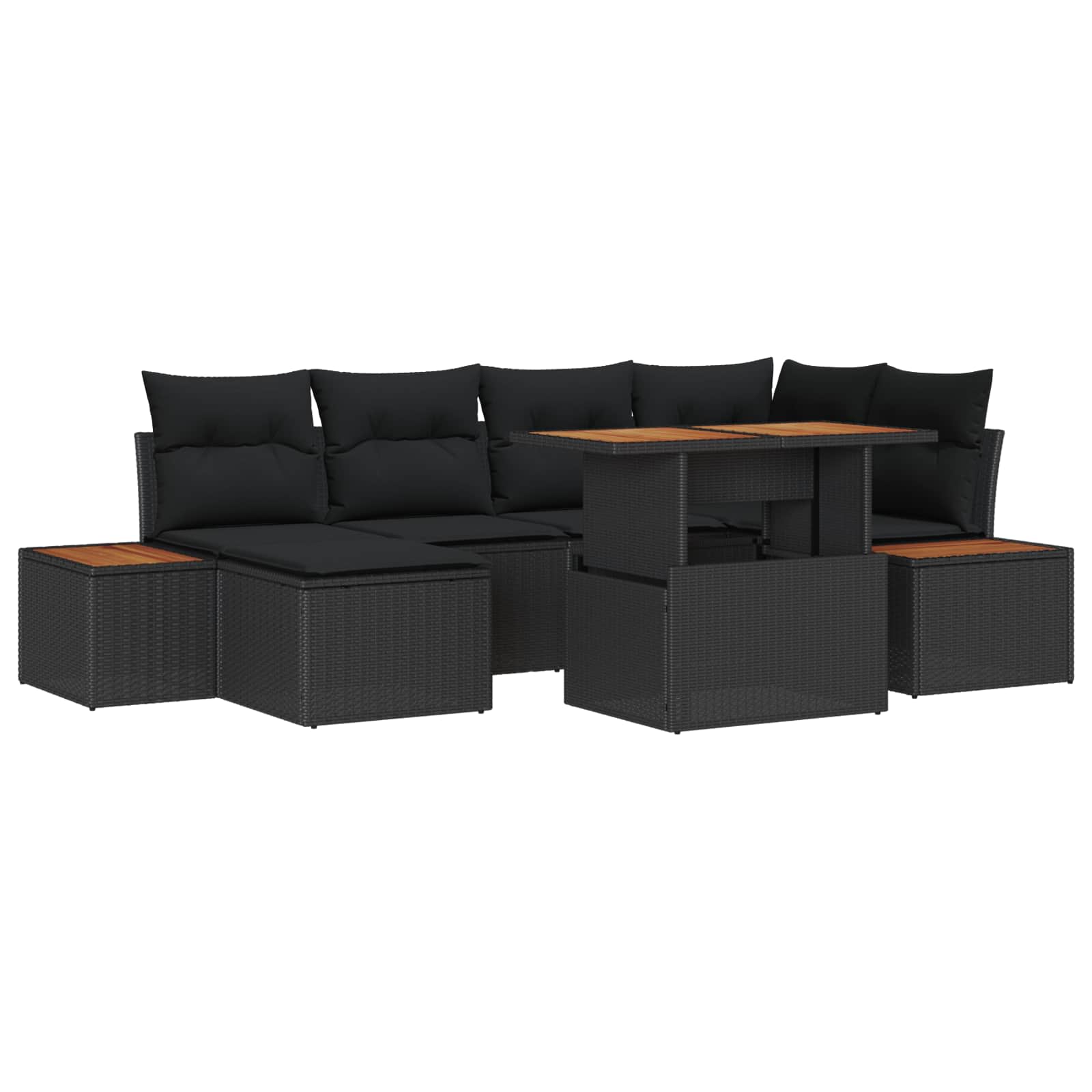 Tuin Eetset met kussen 7 pcs Zwart en Bruin