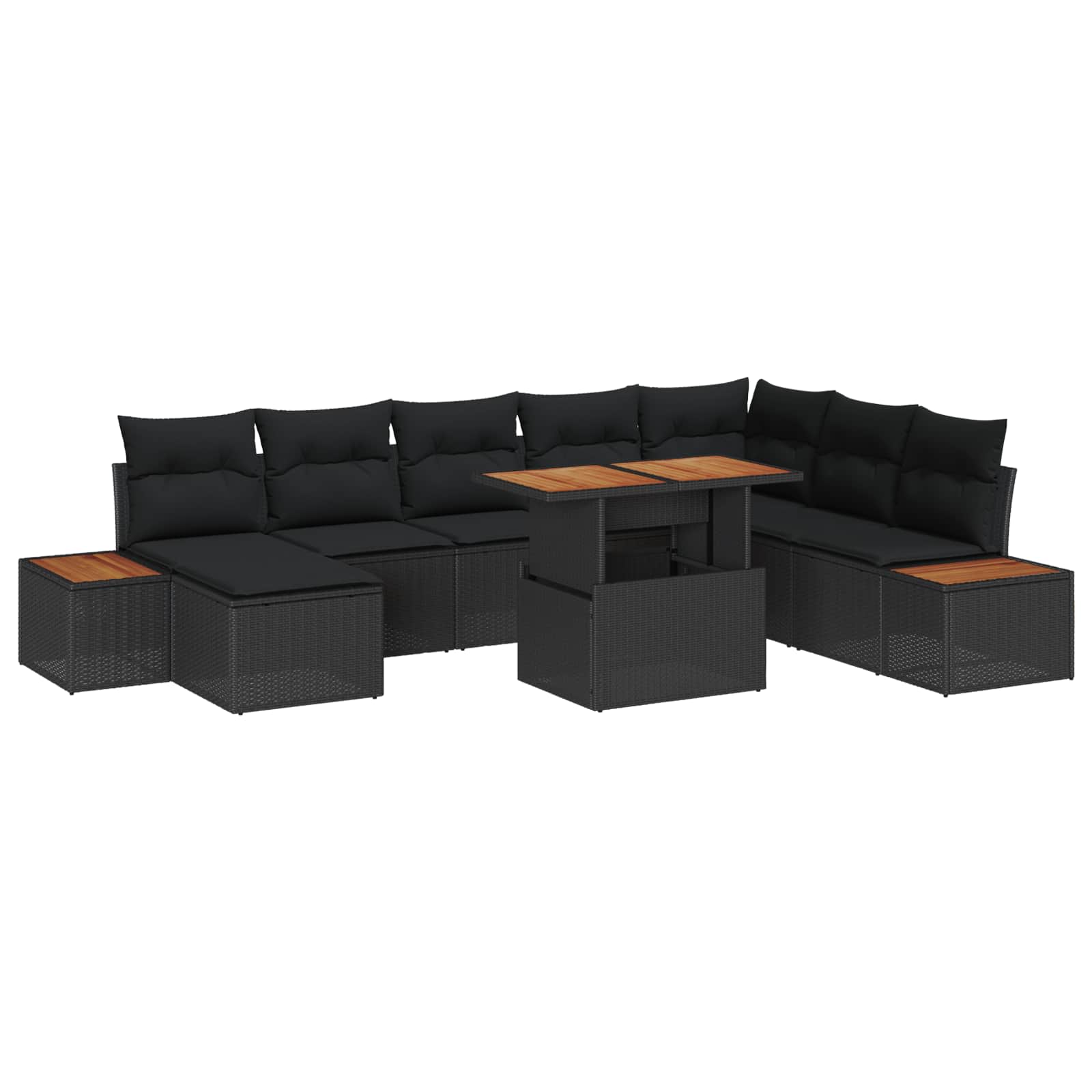 Tuin Eetset met kussen 9 pcs Zwart en Bruin