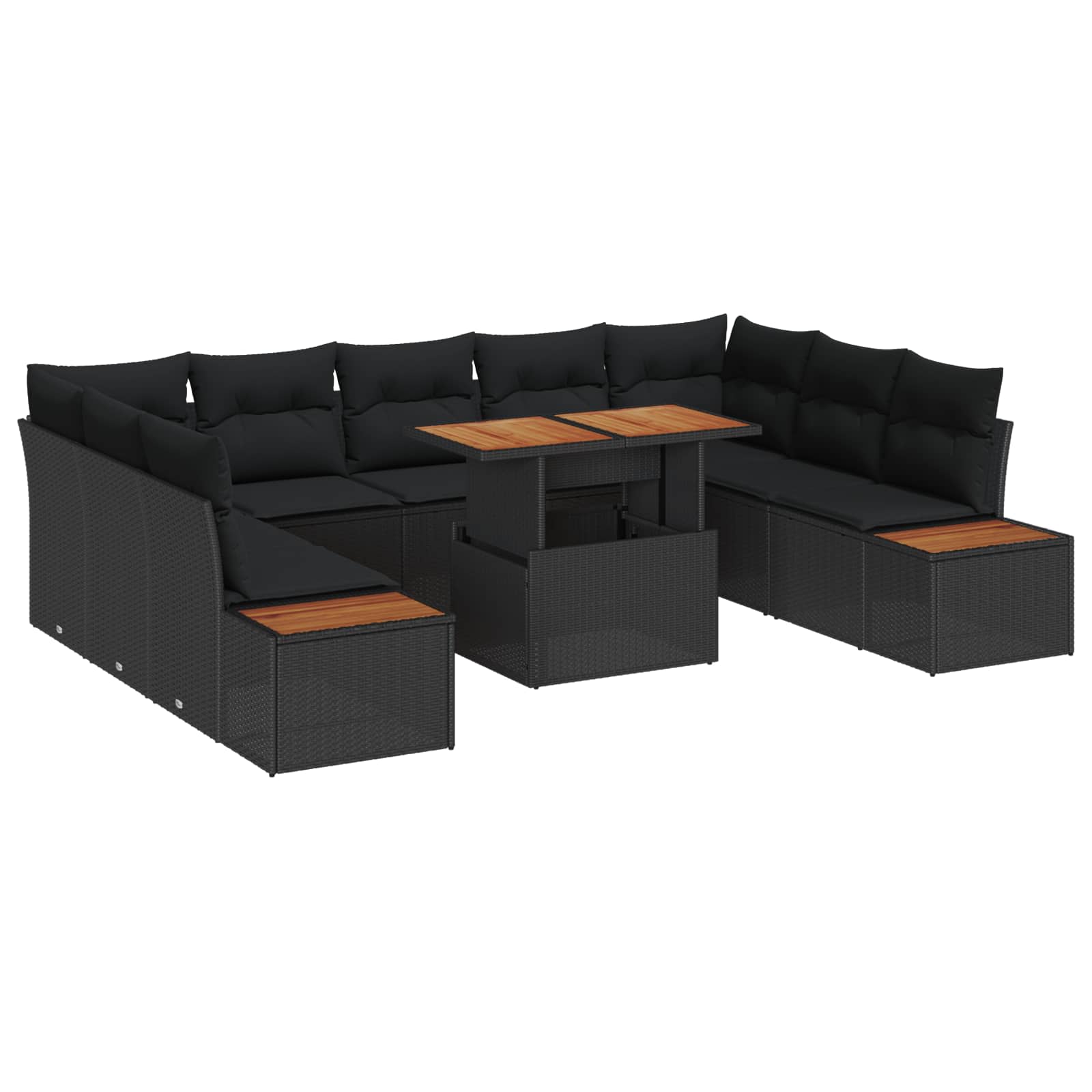 Tuin Eetset met kussen 10 pcs Zwart en Bruin