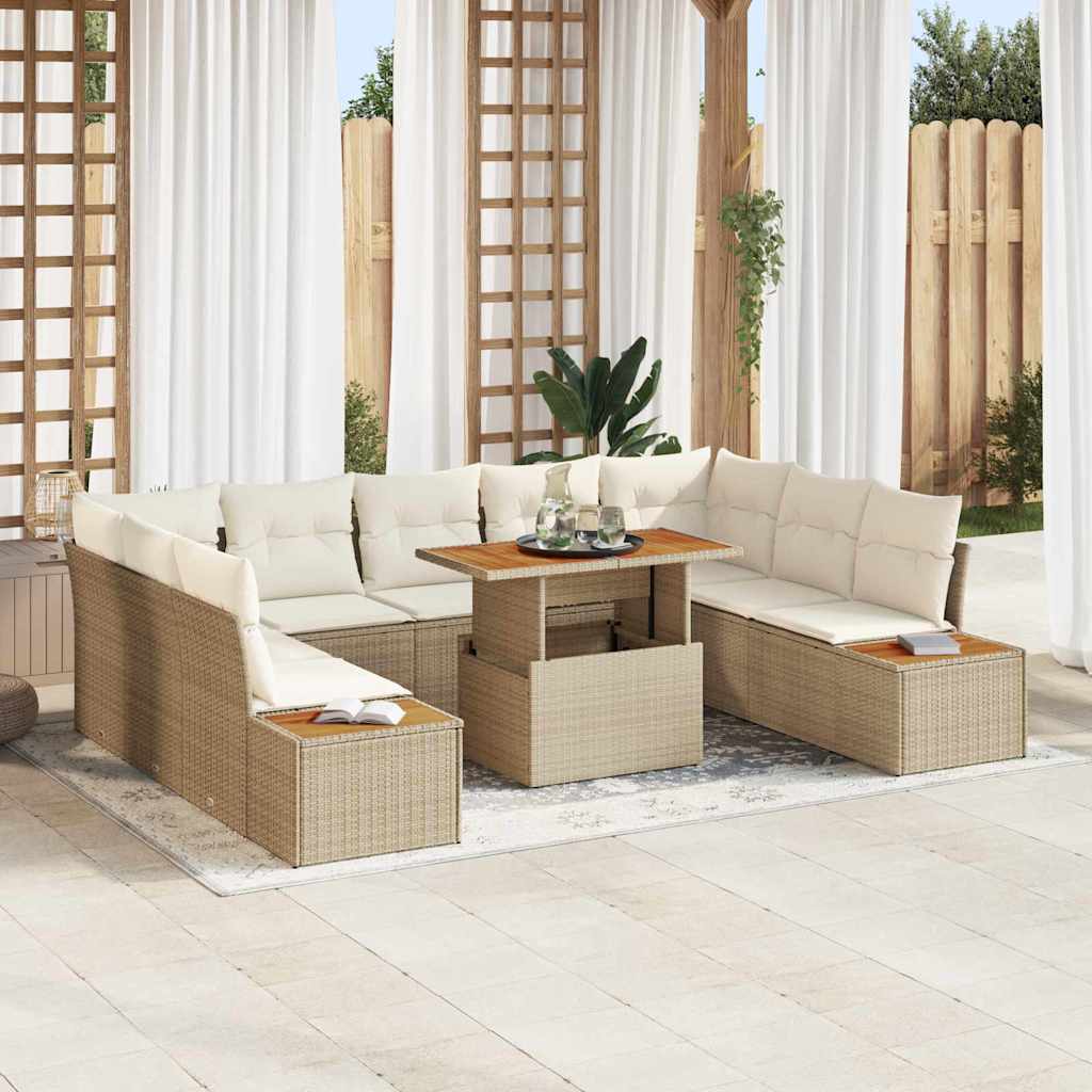 Tuinbankenset 10 st Beige poly rattan