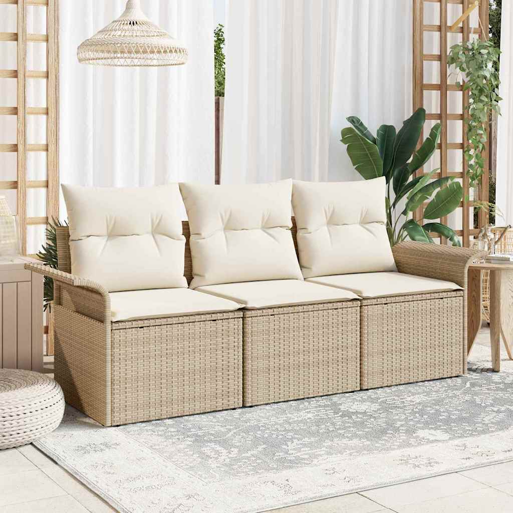 Tuin Sofa Set 3 st Beige Poly riet – afbeelding 1