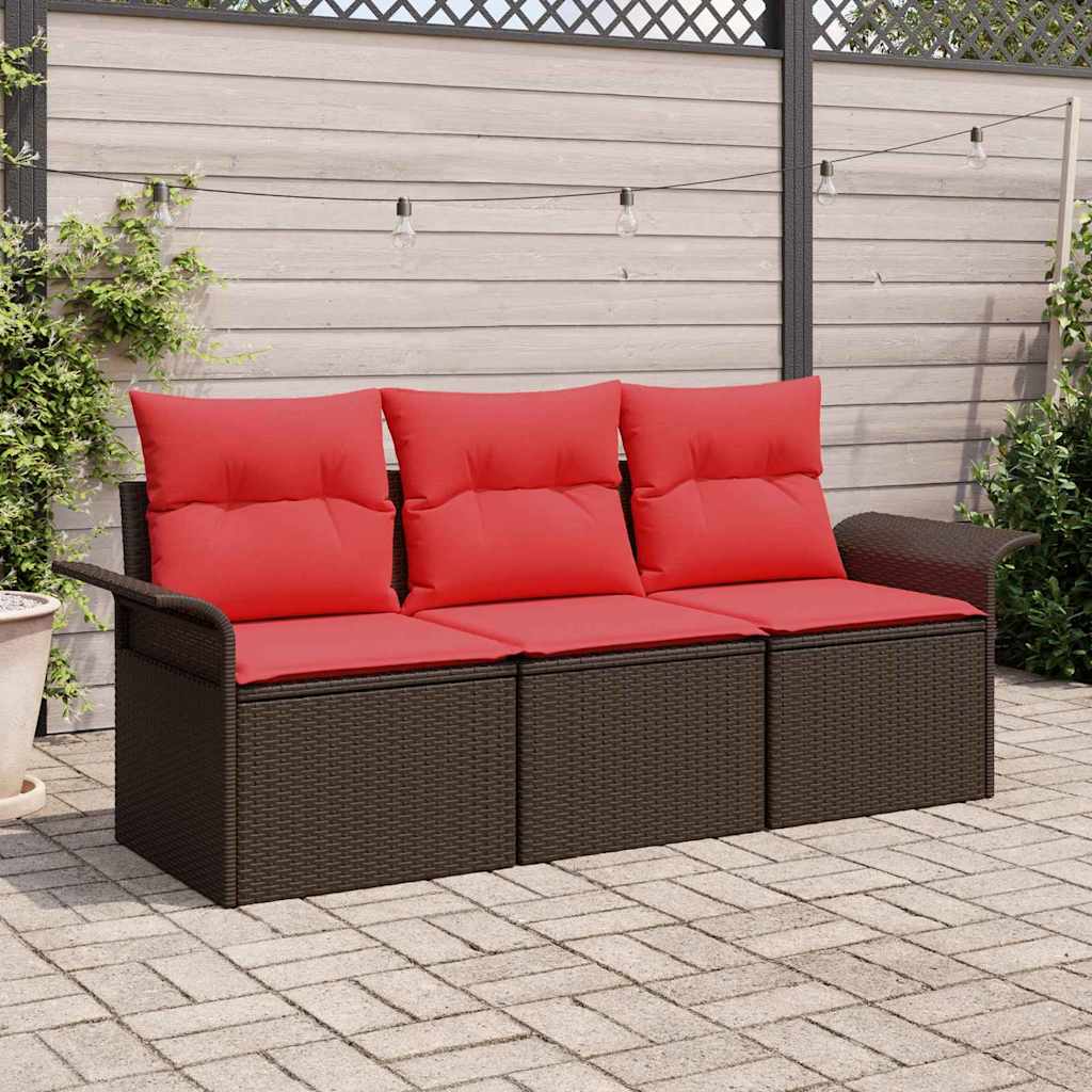 Tuin Sofa Set met kussen met opslag 3 pcs Bruin Poly riet – afbeelding 1
