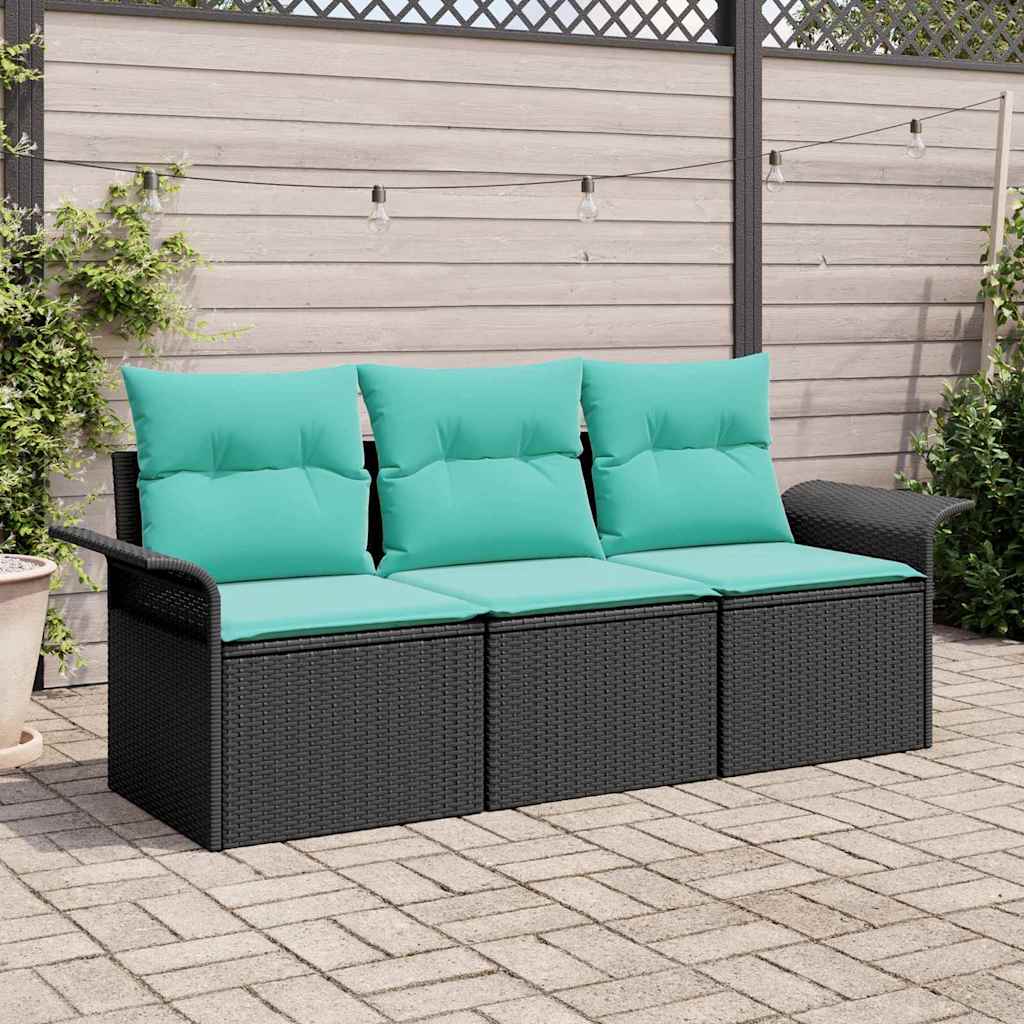 Tuin Sofa Set met kussen met opslag 3 pcs Zwart Poly riet – afbeelding 1
